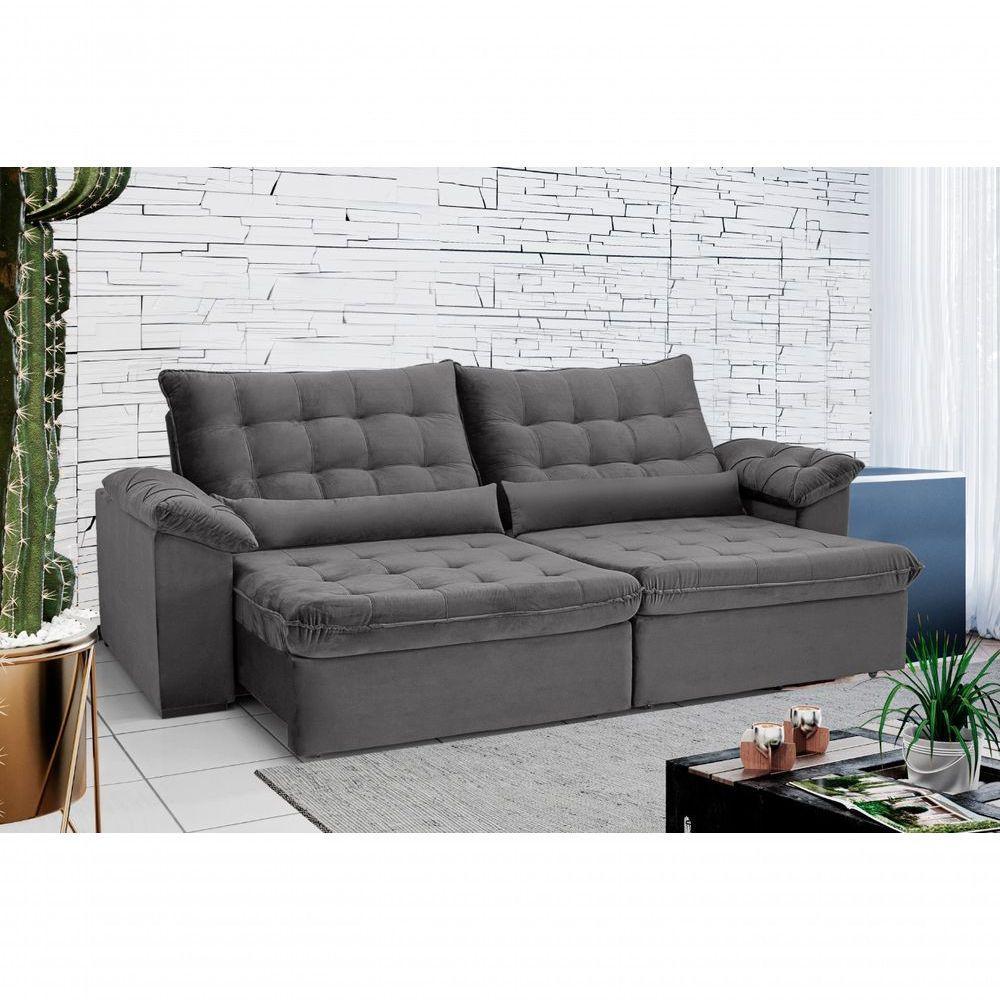 Sofá Retrátil E Reclinável 250 Cm Oriental Veludo Cinza - 1
