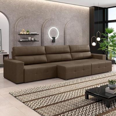 Sofá Nero Couro Cappuccino G52 4 Lugares Retrátil 284cm Marrom Gran Belo