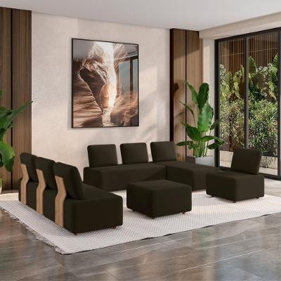 Sofá Liphis G45 4 Lugares com Chaise 220cm Marrom em Veludo Gran Belo