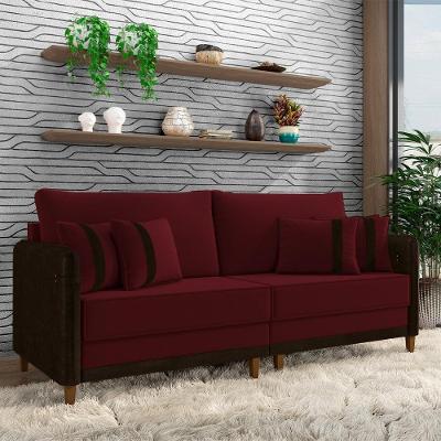 Sofá Living Montecarlo 2 Lugares 172cm Bordô Veludo Pu Pés em Madeira Gran Belo