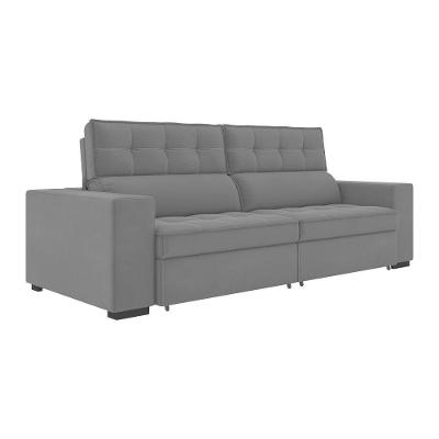 Sofá com Chaise Israel 4 Lugares Retrátil e Reclinável 300CM Cinza Veludo