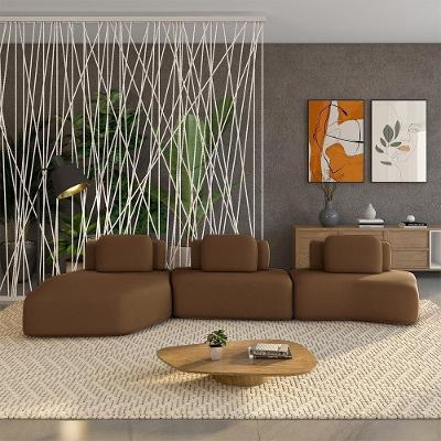 Sofá Modular Dakota 3 Lugares 484cm Marrom Veludo Encostos Almofadas Soltas Gran Belo