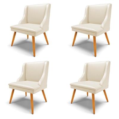 Kit 4 Cadeiras Decorativas Sala De Jantar Pés Palito De Madeira Firenze Pu Bege/natural G19 - Gran Belo