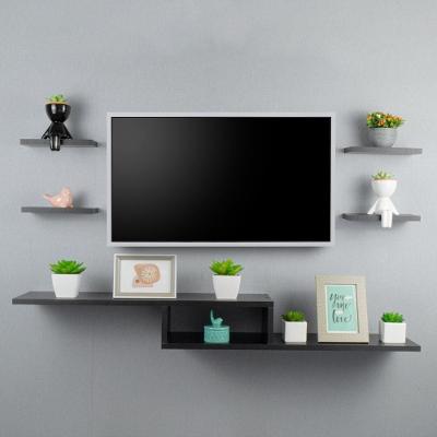 Rack para TV Califórnia com Nicho Suspenso 110CM MDP Preto Mercado das Prateleiras 4 Peças