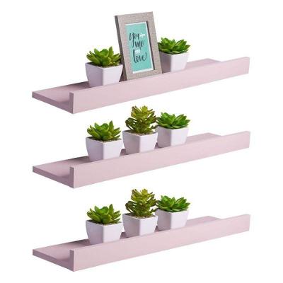 Kit 3 Prateleiras Porta Quadros 80X10CM MDP Fixação Embutir Invisível Organizador Moderno Rosa Claro