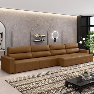 Sofá Retrátil Nero Couro Caramelo G52 6 Lugares 364cm Gran Belo