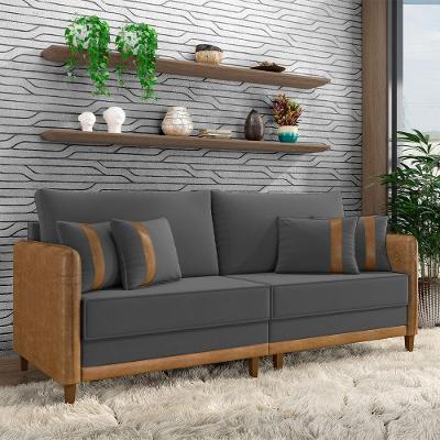 Sofá Living Montecarlo G33 2 Lugares 172cm Grafite Veludo Pés em Madeira Gran Belo