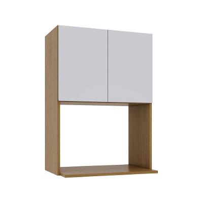 Armário Aéreo para Micro-ondas Luciane 60CM 2 Portas MDP Porta de Bater Freijó e Cinza Cristal
