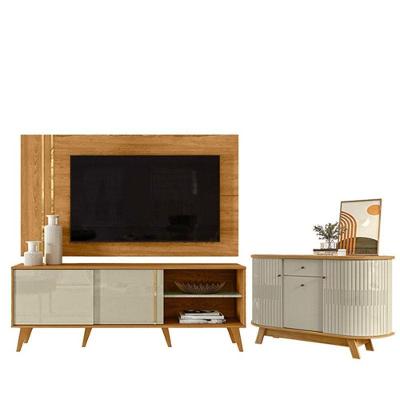 Rack Bancada E Painel Para Tv Cronos Com Aparador Para Sala Buffet Monza Cumaru Opala - Madetec