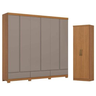 Guarda Roupa Casal Imperial D344 6 Portas de Bater 9 Gavetas MDF Cinamomo Avelã Móveis Henn