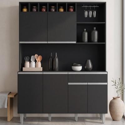 Kit Cozinha Compacta Alice 6 Portas 1 Gaveta 130cm Preto Fosco AJL Móveis