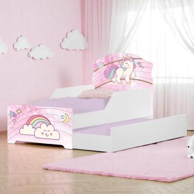 Bicama Infantil Uly Unicórnio Rosa com Colchões MDF Branco Cambel Móveis