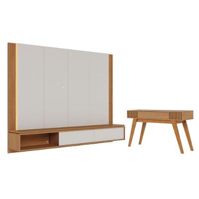Conjunto de Buffet e Painel para TV Casa Prisma 75 Polegadas 217CM MDP MDF Off White Matte Freijo