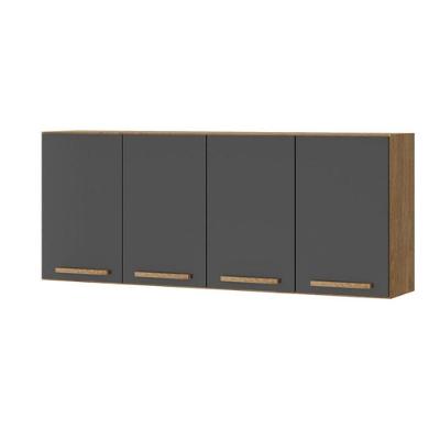 Armário Aéreo Clarice 157CM 4 Portas MDF Porta de Bater Amêndoa Grafite Milani