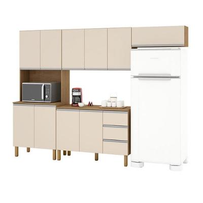 Cozinha Isabela 4 Peças 4 Portas 3 Gavetas MDF MDP Amêndoa Off White Milani Movelaria