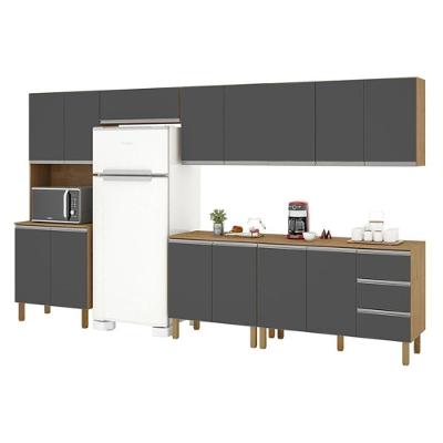 Cozinha Isabela 6 Portas 3 Gavetas MDF-MDP 180CM Amêndoa e Grafite Milani