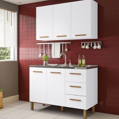Armário de Cozinha Fortaleza 2 Portas 3 Gavetas MDF-MDP 118CM Branco