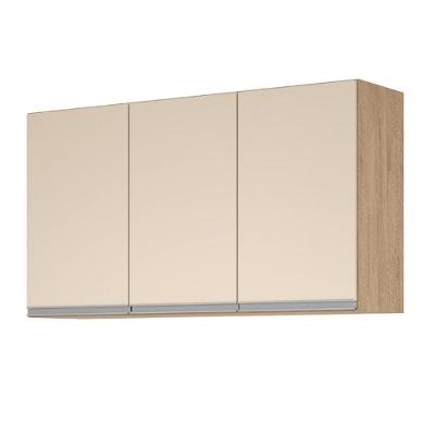Armário Aéreo Isabela 118CM 3 Portas MDF Porta de Bater Amêndoa Milani Movelaria