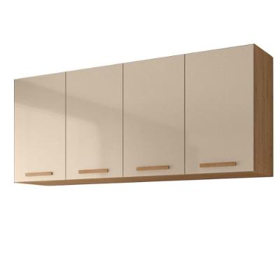 Armário Aéreo Clarice 160CM 4 Portas MDF Amêndoa Off White Milani Movelaria