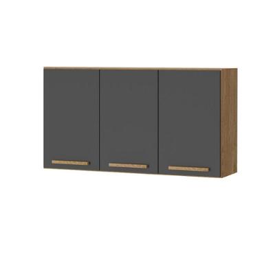 Armário Aéreo Clarice 118CM 3 Portas MDF Porta de Bater Amêndoa e Grafite