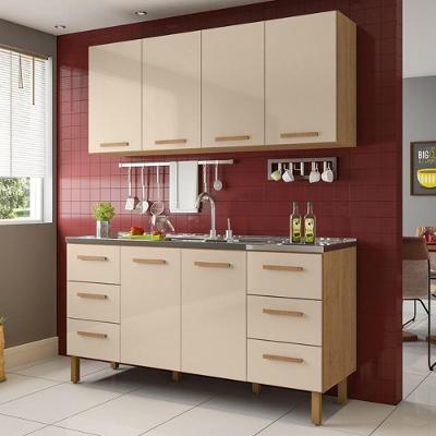 Armário de Cozinha Belém 2 Portas 6 Gavetas MDF-MDP 157CM Amêndoa Milani Movelaria