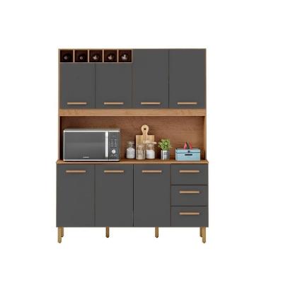 Armário de Cozinha Alice 1,57m 7 Portas 3 Gavetas MDF-MDP 157CM Amêndoa Grafite Milani