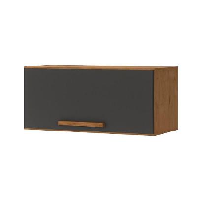 Armário Aéreo Basculante Clarice 80CM 1 Porta MDP Amêndoa e Grafite Milani Movelaria