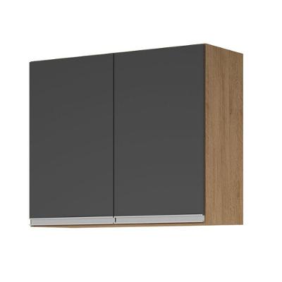 Armário Aéreo 2 Portas 79CM MDF Amêndoa e Grafite Milani Movelaria