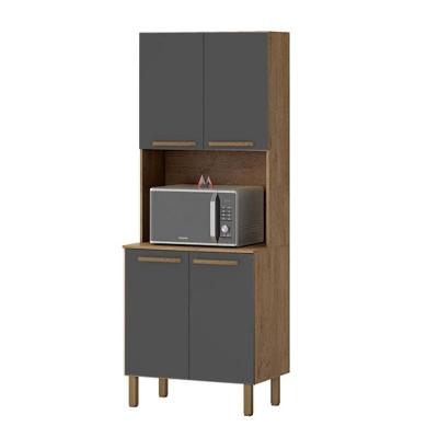 Paneleiro Cozinha Clarice 4 Portas 2 Prateleiras MDP 15mm 79CM Amêndoa Grafite Milani Movelaria