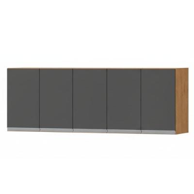Armário Aéreo Natal 150CM 5 Portas MDF Porta de Bater Amêndoa e Grafite