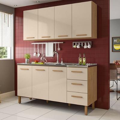 Armário de Cozinha Fortaleza 3 Portas 3 Gavetas MDF-MDP 157CM Amêndoa Off White Milani