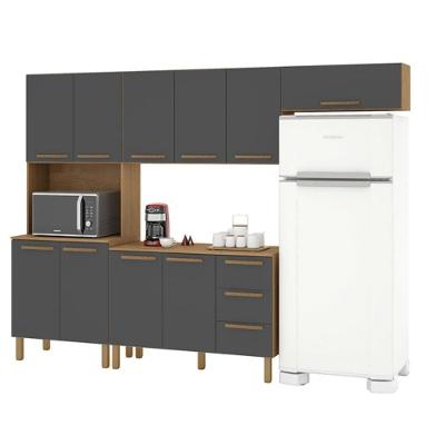 Cozinha Clarice Paneleiro 3 Portas MDF-MDP 118CM Amêndoa Grafite Milani Movelaria