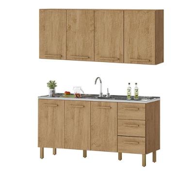 Armário de Cozinha Fortaleza 3 Portas 3 Gavetas MDF-MDP Amêndoa Milani