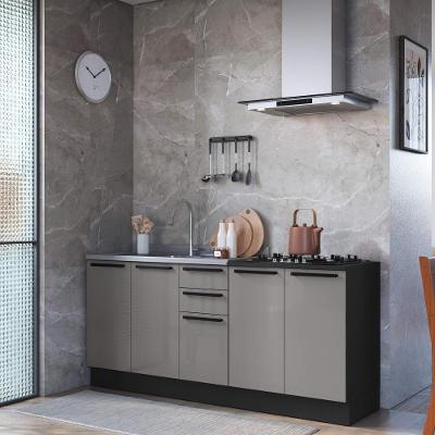 Balcão de Cozinha Mônaco 4 Portas 2 Prateleiras MDP-MDF 200CM Titânio Kit 2 Fidelita Móveis