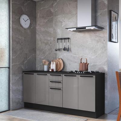 Cozinha Compacta Kit 2 Balcões Modulados Mônaco 5 Portas 3 Prateleiras MDP-MDF 200CM Titânio