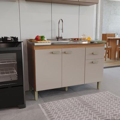 Balcão Modulado para Cozinha Mariana 3 Portas 1 Gaveta 120CM Freijó Camurça Fidelita Móveis