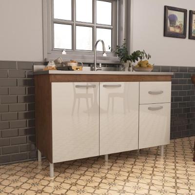 Balcão de Cozinha para Pia Suíça Fidelitá 3 Portas 1 Gaveta 118CM Noce-Off-White Fidelita Móveis