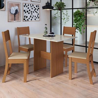 Conjunto Sala de Jantar Fidelitá Siena 4 Cadeiras Tampo de Madeira Freijó-off-white Fidelita Móveis