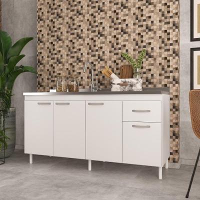 Balcão de Cozinha para Pia Suiça 4 Portas 1 Gaveta 157CM Branco Fidelita Móveis