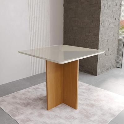 Mesa de Jantar Barcelona 4 Lugares Quadrada Tampo de Vidro MDF 90CM Off-White Fidelita Móveis