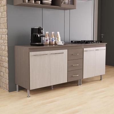 Kit Balcão de Cozinha Modulado Paris 4 Portas 3 Prateleiras MDP e MDF 190CM Nogal Salinas Fidelita