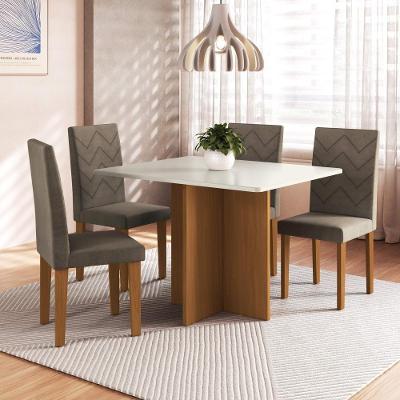 Conjunto Sala de Jantar Itália 4 Lugares Tampo de MDF Freijó Off-White Assento Cacau 110CM Fidelita