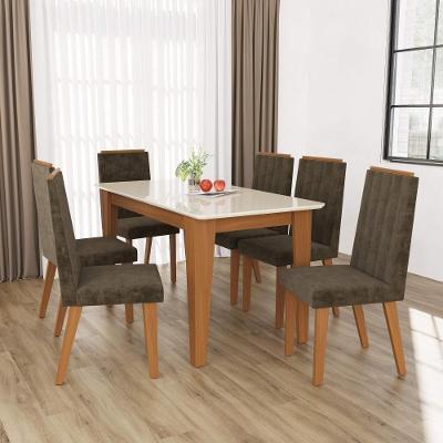 Conjunto Sala de Jantar Fidelitá Génova 6 Lugares Mesa Tampo de Vidro Freijó Off White Fidelita