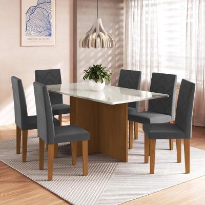 Conjunto Sala de Jantar Italia 6 Lugares Mesa Tampo de Madeira MDF Freijo Off-White 170CM Fidelita
