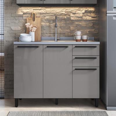 Balcão Modulado para Cozinha Mônaco 2 Portas 3 Gavetas 120CM Chumbo Titânio Fidelita Móveis