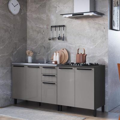 Kit 2 Balcões de Cozinha Modulados Mônaco 4 Portas 3 Prateleiras MDP 200CM Titânio Fidelita Móveis