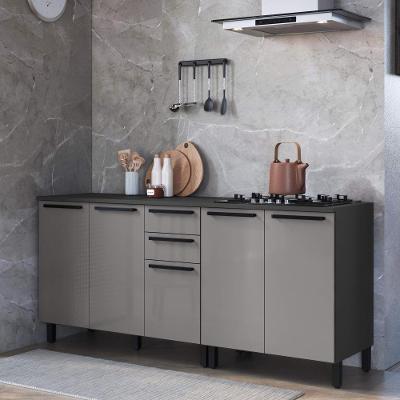 Kit 2 Balcões de Cozinha Modulados Mônaco 4 Portas 3 Gavetas 200CM Titânio Fidelita Móveis