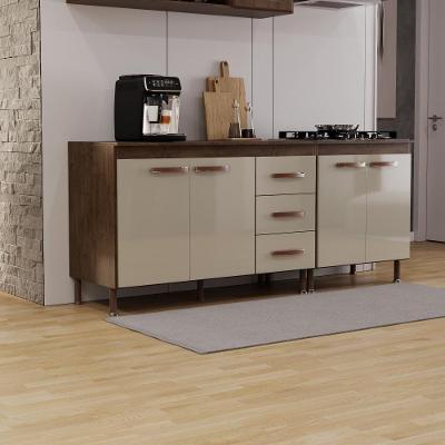 Kit 2 Balcões de Cozinha Modulados Lisboa 4 Portas 1 Prateleira MDP 190CM Noce-off-white Fidelita