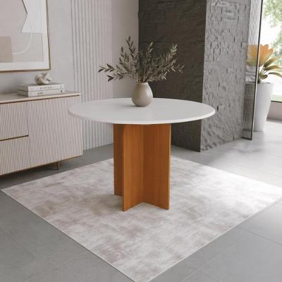Mesa de Jantar Espanha 4 Lugares Redonda MDF 90CM Off White Fidelita Móveis