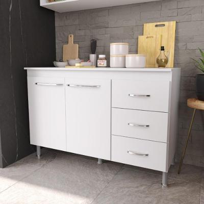 Balcão de Cozinha Viena 2 Portas 3 Gavetas 120CM Branco Fidelita Móveis